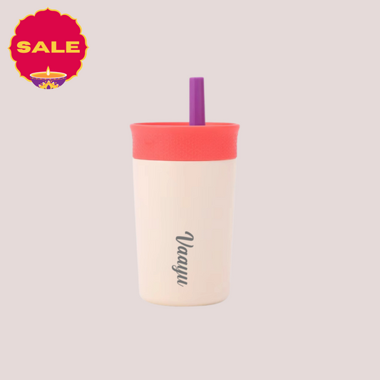 Theoni Kids Stainless Steel Insulated Tumbler with Silicon Straw & Cleaning Brush | 355ml | Leak-Proof, BPA-Free, Travel Friendly – Beige