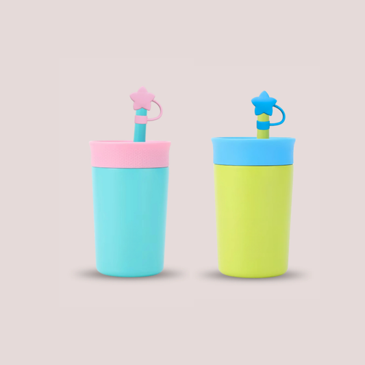 Theoni Kids Stainless Steel Insulated Tumbler with Silicon Straw & Cleaning Brush | 355ml | Leak-Proof, BPA-Free, Travel Friendly – Blue and Green