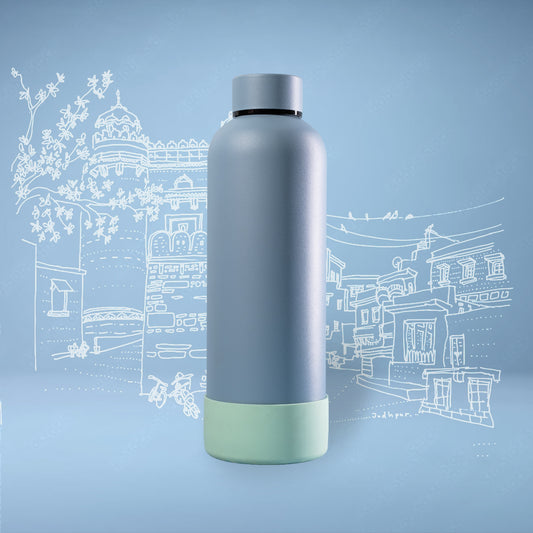 Theoni stainless Steel Double Walled Insulated Thermos Flask / Insulated Water Bottle| 24 Hours Hot & Cold |Leak Proof| Easy to Carry School And Travel Bottle - Weekday Blues  (500ml)