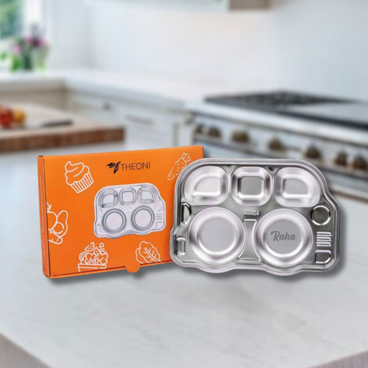 Theoni Stainless Steel Bus Shape Kids Plate / Portion Plate / Dinner Dish -Personalization Available