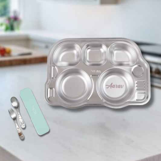 Theoni Tiny Tummies Meal Set - Bus Plate & Cutlery Set