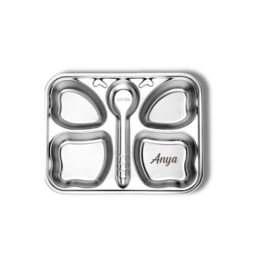 Theoni Stainless Steel Butterfly Shape Kids Plate / Portion Plate / Dinner Dish -Personalization Available