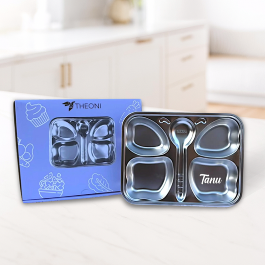 Theoni Stainless Steel Butterfly Shape Kids Plate / Portion Plate / Dinner Dish -Personalization Available