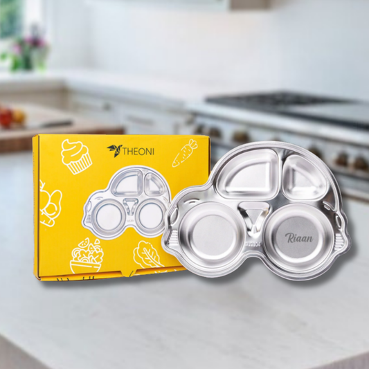 Theoni Stainless Steel Car Shape Kids Plate / Portion Plate / Dinner Dish -Personalization Available