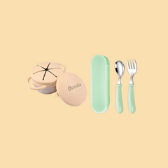 THEONI Snack Cup & Spoon-Fork Combo - Beige