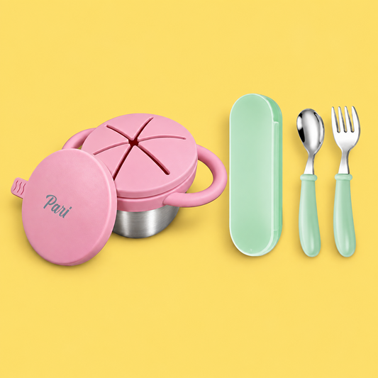 THEONI Snack Cup & Spoon-Fork Combo - Pink
