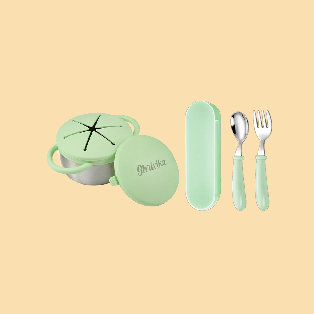 THEONI Snack Cup & Spoon-Fork Combo - Green