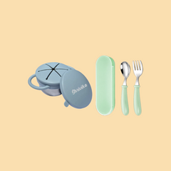 THEONI Snack Cup & Spoon-Fork Combo - Dusty Blue