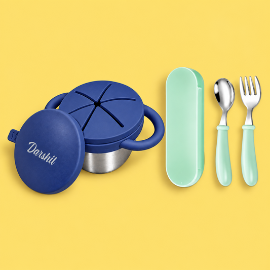 THEONI Snack Cup & Spoon-Fork Combo - Navy Blue