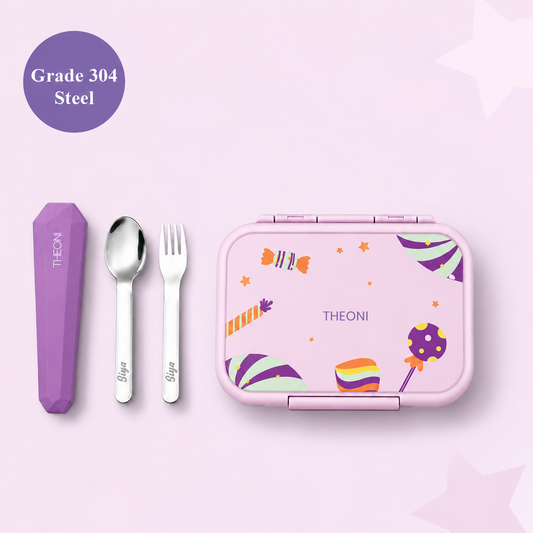 Duo Steel Kids Lunch Box & On-the-Go Cutlery Set – Purple