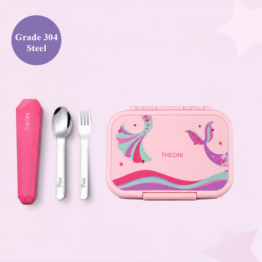 Duo Steel Kids Lunch Box & On-the-Go Cutlery Set – Pink