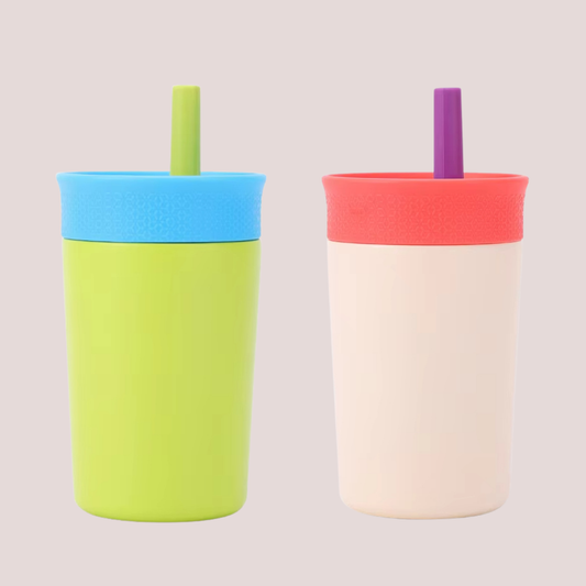 Theoni Kids Stainless Steel Insulated Tumbler with Silicon Straw & Cleaning Brush | 355ml | Leak-Proof, BPA-Free, Travel Friendly – Beige and Green