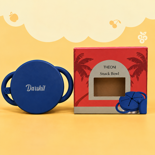 Theoni Stainless Steel Snack Cups with Removable Silicone Food Catcher & Travel Lid – Spill-Proof, Toddler-Friendly, Dishwasher Safe- Dark Blue