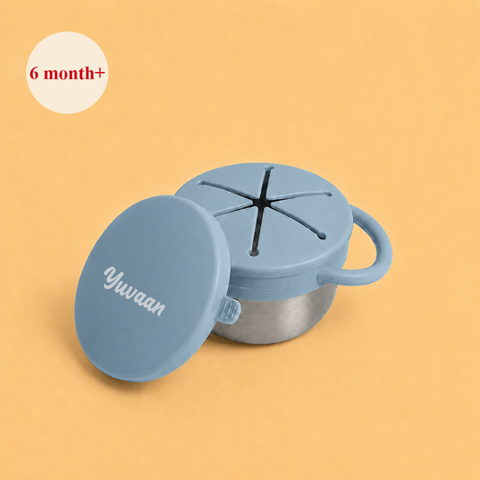 Theoni Stainless Steel Snack Cups with Removable Silicone Food Catcher & Travel Lid – Spill-Proof, Toddler-Friendly, Dishwasher Safe- Dusty Blue