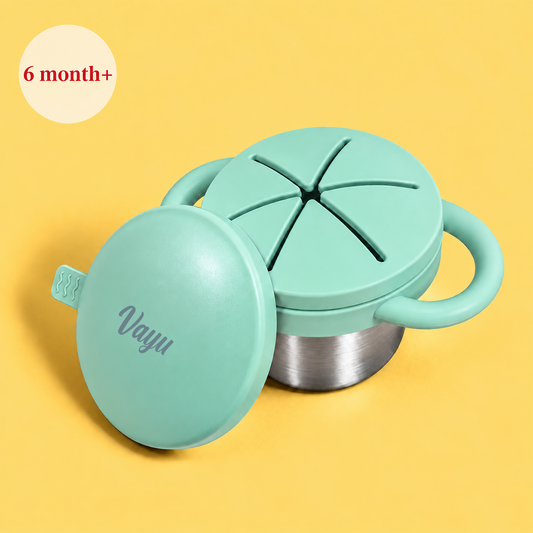 Theoni Stainless Steel Snack Cups with Removable Silicone Food Catcher & Travel Lid – Spill-Proof, Toddler-Friendly, Dishwasher Safe- Green