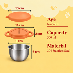 Theoni Stainless Steel Snack Cups with Removable Silicone Food Catcher & Travel Lid – Spill-Proof, Toddler-Friendly, Dishwasher Safe- Orange