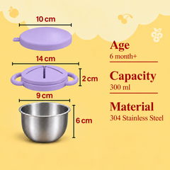 Theoni Stainless Steel Snack Cups with Removable Silicone Food Catcher & Travel Lid – Spill-Proof, Toddler-Friendly, Dishwasher Safe- Purple