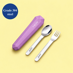 Theoni On-the-Go Stainless Steel Cutlery Set for Kids – BPA-Free, Dishwasher Safe Travel Spoon & Fork with Silicone Case – Purple