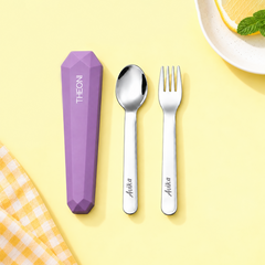 Theoni On-the-Go Stainless Steel Cutlery Set for Kids – BPA-Free, Dishwasher Safe Travel Spoon & Fork with Silicone Case – Purple