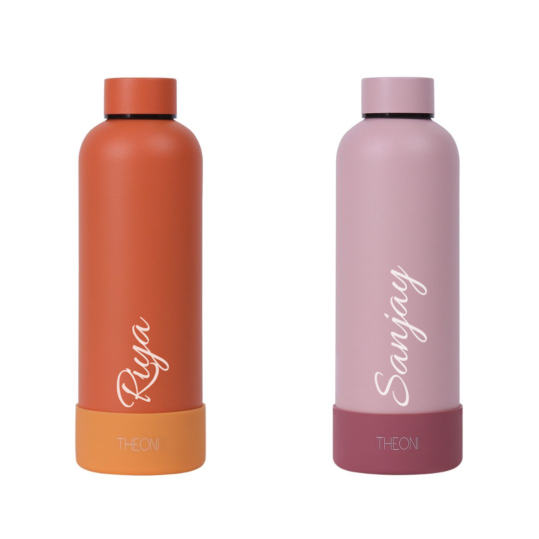 Theoni stainless Steel Double Walled Insulated Thermos Flask / Insulated Water Bottle| 24 Hours Hot & Cold |Leak Proof| Easy to Carry School And Travel Bottle - Pretty Peach & Zesty Orange (Set of 2 )  (500ml)