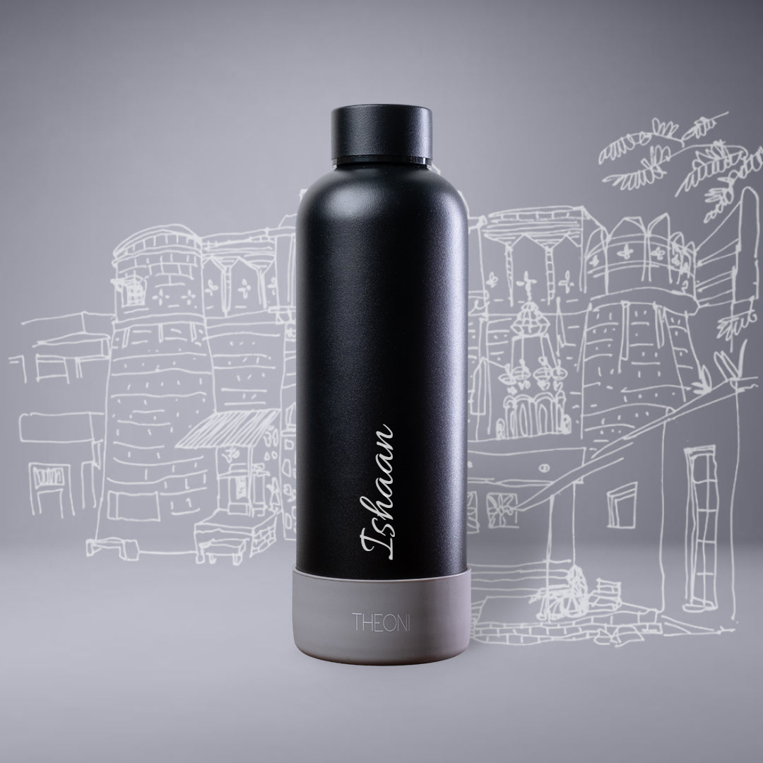 Theoni stainless Steel Double Walled Insulated Thermos Flask / Insulated Water Bottle| 24 Hours Hot & Cold |Leak Proof| Easy to Carry School And Travel Bottle - Deep Black (500ml)