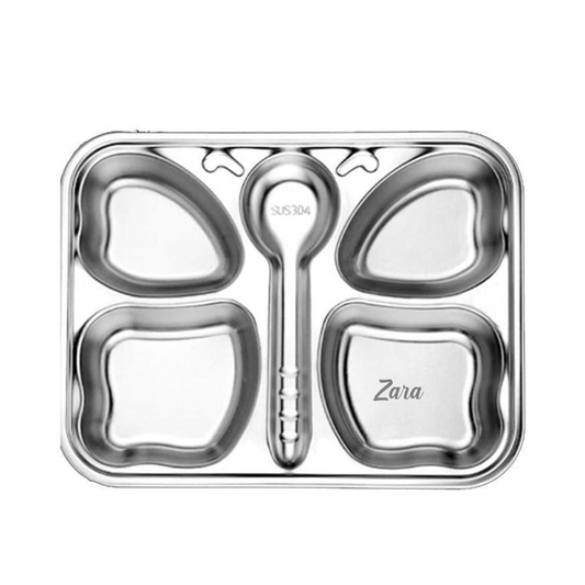 Theoni Stainless Steel Section Butterfly Shape Kids Plate / Portion Plate / Dinner Dish - Butterfly Shape. Personalize With Name