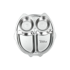 Theoni Stainless Steel Section Owl Shape Kids Plate / Portion Plate / Dinner Plate - Owl Shape. Personalize With Name