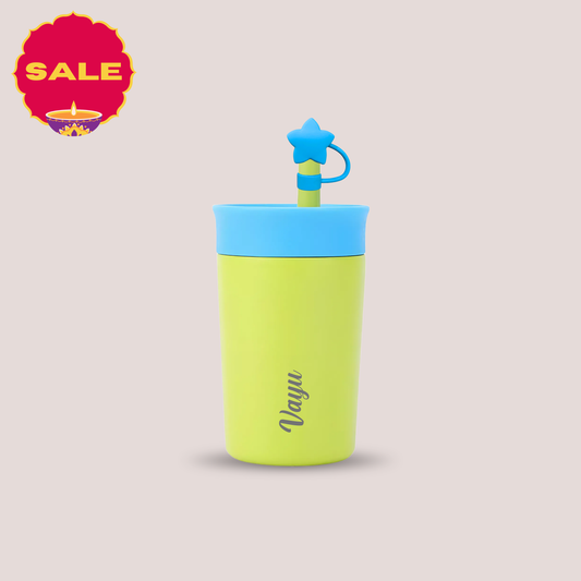 Theoni Kids Stainless Steel Insulated Tumbler with Silicon Straw & Cleaning Brush | 355ml | Leak-Proof, BPA-Free, Travel Friendly – Green