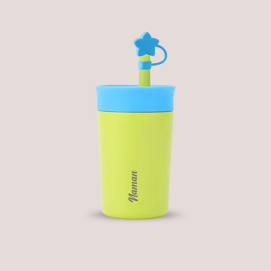 Theoni Kids Stainless Steel Insulated Tumbler with Silicon Straw & Cleaning Brush | 355ml | Leak-Proof, BPA-Free, Travel Friendly – Green