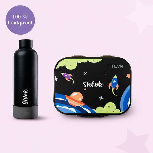 Bento Joy Leakproof Lunch Box + Insulated Water Bottle Combo - Black