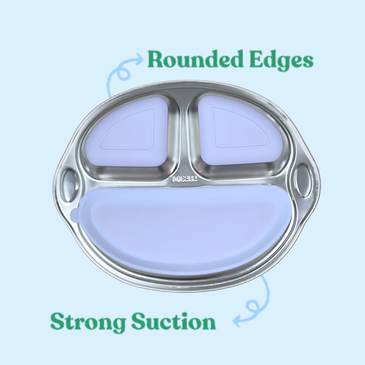 Theoni Stainless Steel Monkey Shape Suction Plate with Toddler Cutlery Set | 3 Compartment Baby Plate | BPA-Free & Durable (Blue Suction)