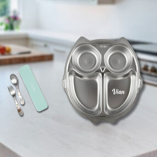 Theoni Tiny Tummies Meal Set - Owl Plate & Cutlery Set