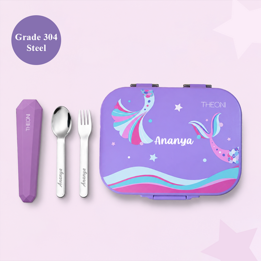 Bento Joy Leakproof Lunch Box + On-the-Go Cutlery Set Combo- Purple