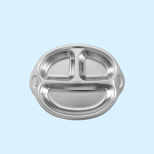 Theoni Stainless Steel Monkey Shape Suction Plate with Toddler Cutlery Set | 3 Compartment Baby Plate | BPA-Free & Durable