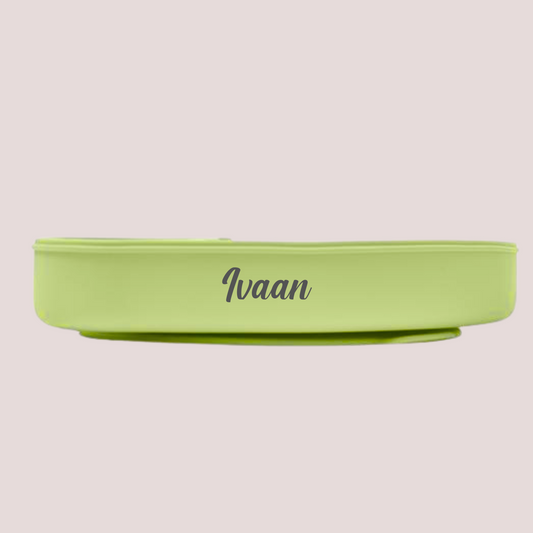 Theoni Silicone Anti Skid Baby Feeding Set with Plate, Spoon & Fork | Baby-Led Weaning | BPA-Free | Microwave & Dishwasher Safe | Mess-Free Toddler Mealtime Essential – Olive