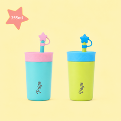 Theoni Kids Stainless Steel Insulated Tumbler with Silicon Straw | 355ml | BPA-Free, Travel Friendly – Turquoise and Green