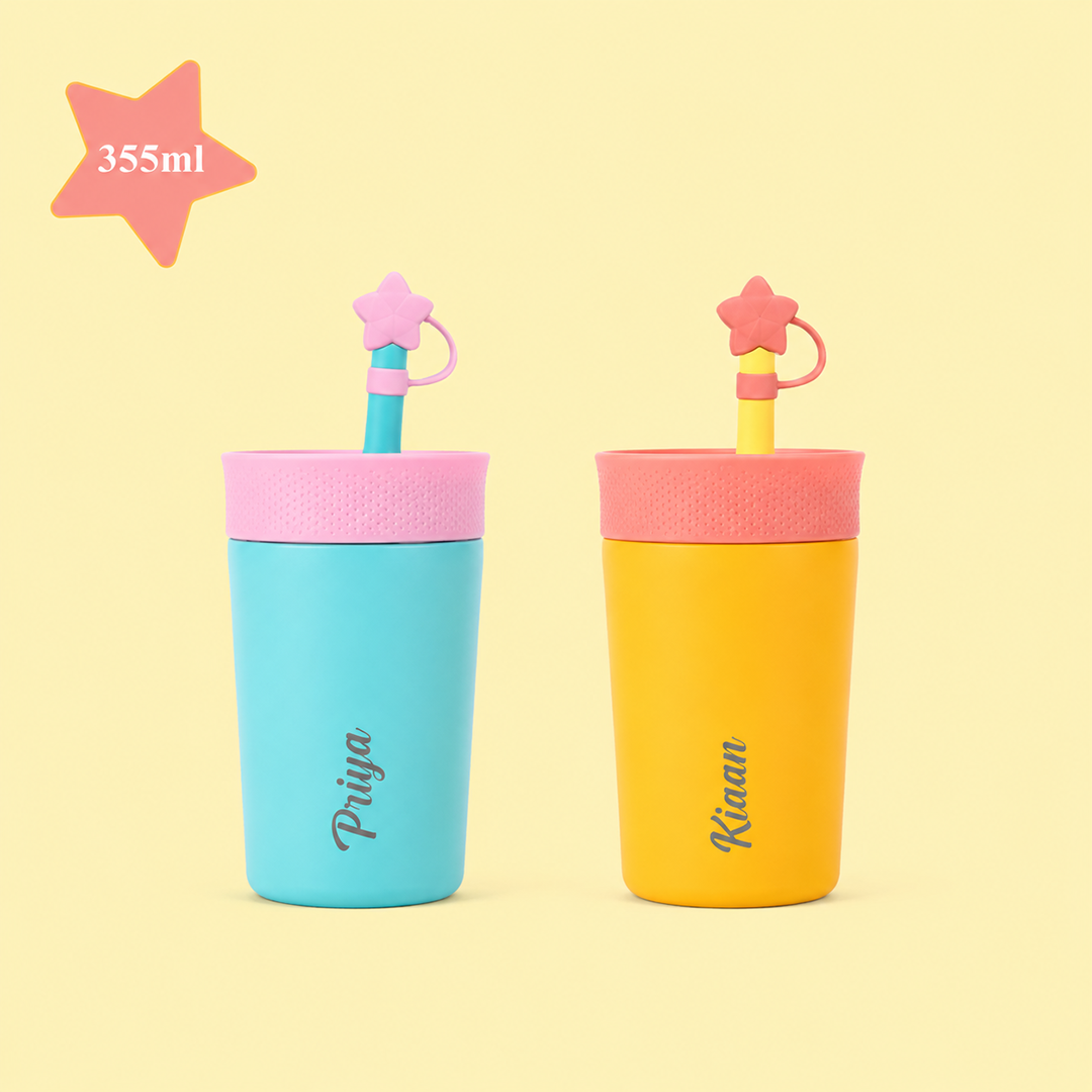 Theoni Star Kids Stainless Steel Insulated Tumbler | 355ml | BPA-Free, Travel Friendly – Turquoise and Yellow