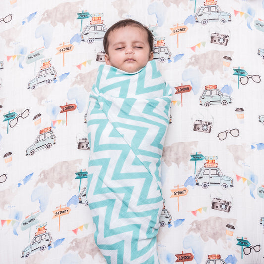 Theoni 100% organic cotton muslin swaddles - Chevron Love