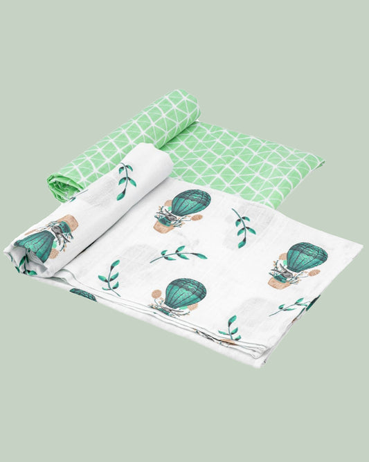 Theoni 100% organic cotton muslin swaddles(Set of 2) - Cappadocia Dreams Green