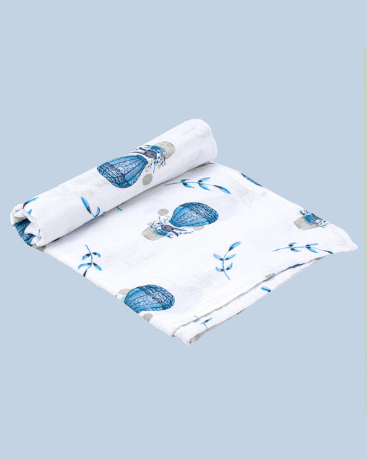 Theoni 100% organic cotton muslin swaddles - Cappadocia Dreams Blue