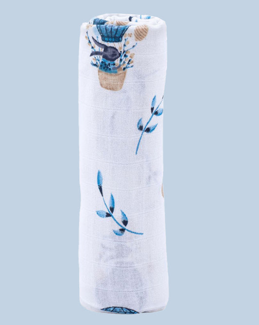 Theoni 100% organic cotton muslin swaddles - Cappadocia Dreams Blue