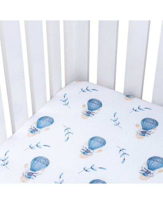 Theoni Cappadocia Dreams Blue Fitted Crib Sheet - 100% Organic Cotton Muslin Cot Sheet, Super Soft, Breathable, Smooth, Absorbent, Twill Fabric For Infants, Newborns, Babies & Toddlers