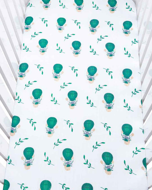 Theoni Cappadocia Dreams Green Fitted Crib Sheet - 100% Organic Cotton Muslin Cot Sheet, Super Soft, Breathable, Smooth, Absorbent, Twill Fabric For Infants, Newborns, Babies & Toddlers