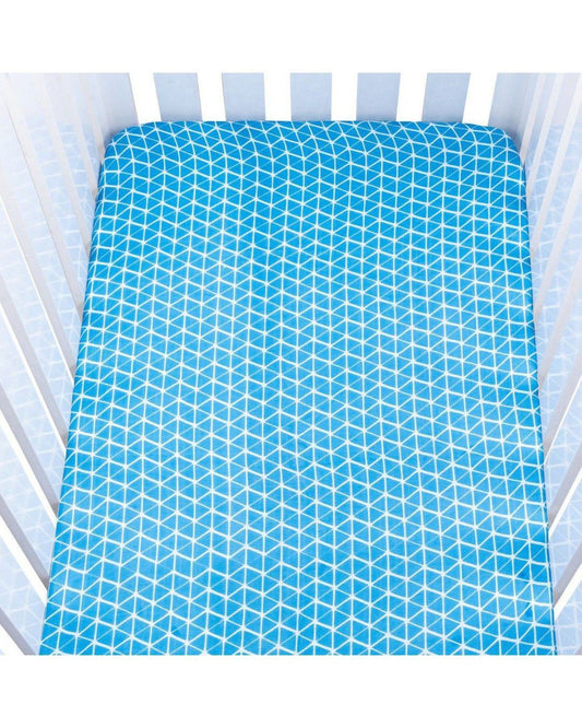 Theoni Aztec Blue Fitted Crib Sheet - 100% Organic Cotton Muslin Cot Sheet, Super Soft, Breathable, Smooth, Absorbent, Twill Fabric For Infants, Newborns, Babies & Toddlers