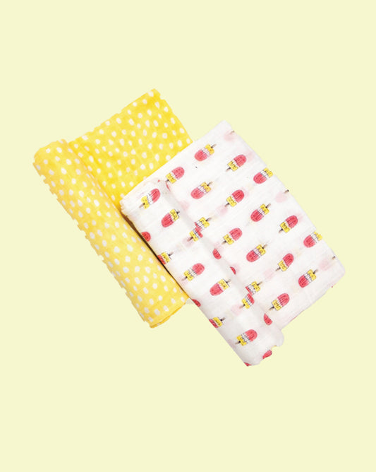 Theoni 100% organic cotton muslin swaddles(Set of 2)-Popsicle Fun Pink