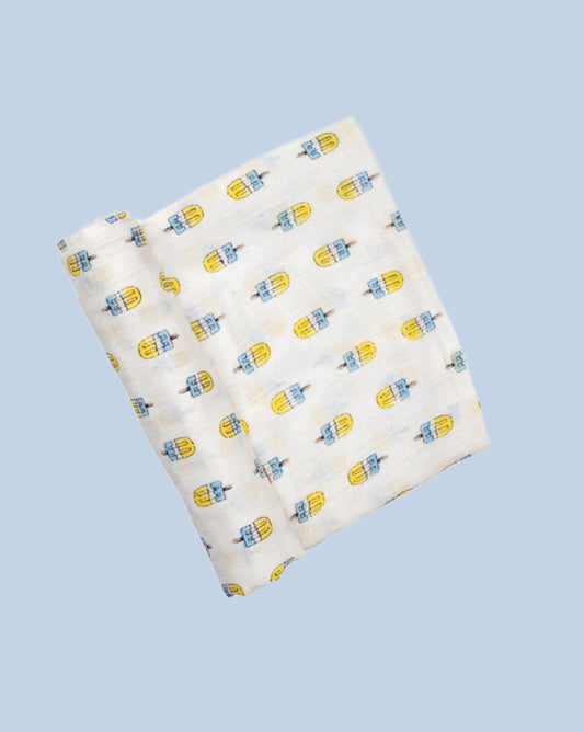 Theoni 100% organic cotton muslin swaddle-Popsicle Fun Blue