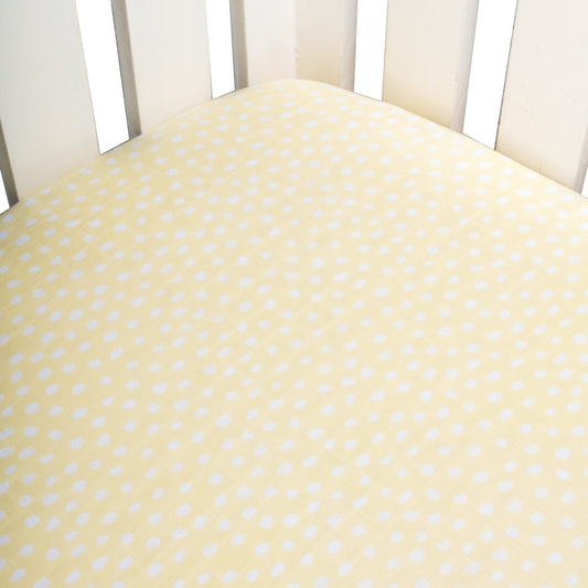 Theoni Sunflower Polka Fitted Crib Sheet - 100% Organic Cotton Muslin Cot Sheet, Super Soft, Breathable, Smooth, Absorbent, Twill Fabric For Infants, Newborns, Babies & Toddlers