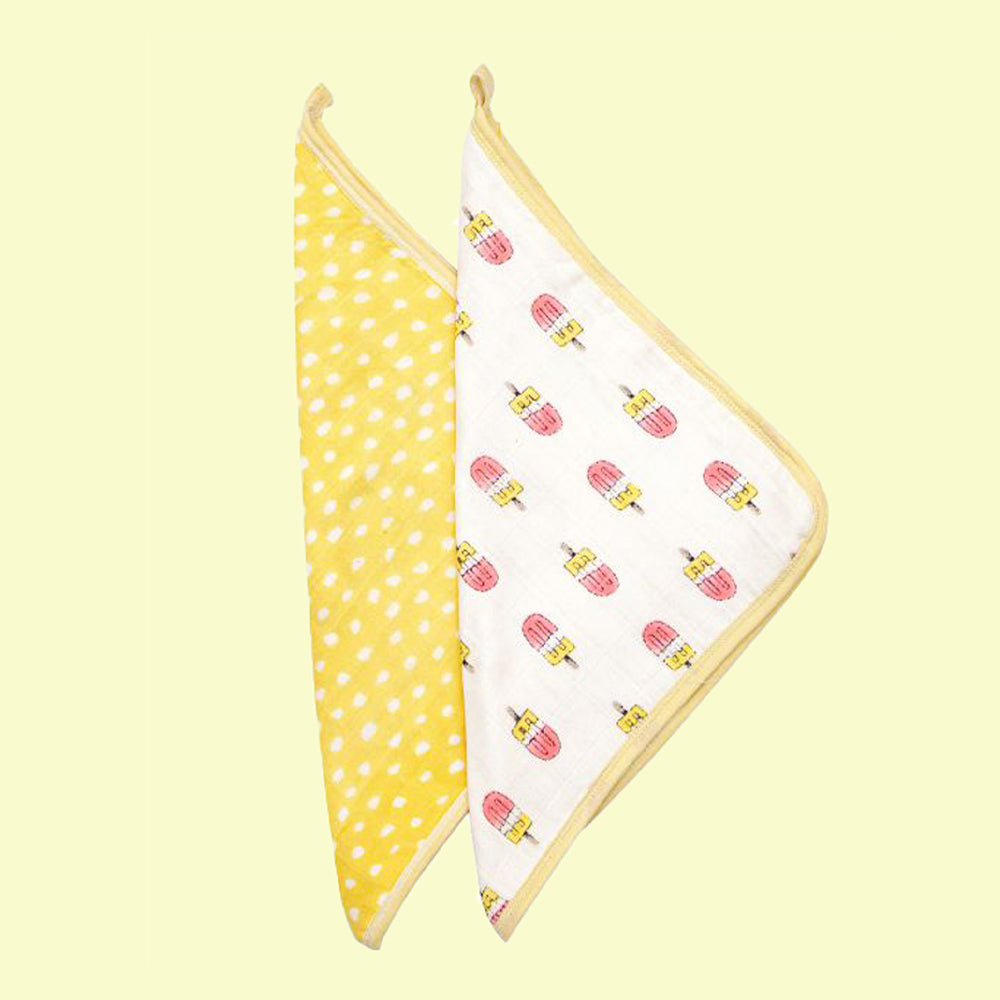 Theoni Popsicle Fun Pink 100% Organic Cotton Muslin Washcloth (Set of 2) for Baby Face, Body Comfy and Soft for Newborn, Infants, Kids, Girls and Boys