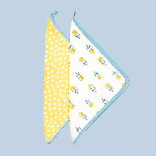 Theoni Popsicle Fun Blue 100% Organic Cotton Muslin Washcloth (Set of 2) for Baby Face, Body Comfy and Soft for Newborn, Infants, Kids, Girls and Boys