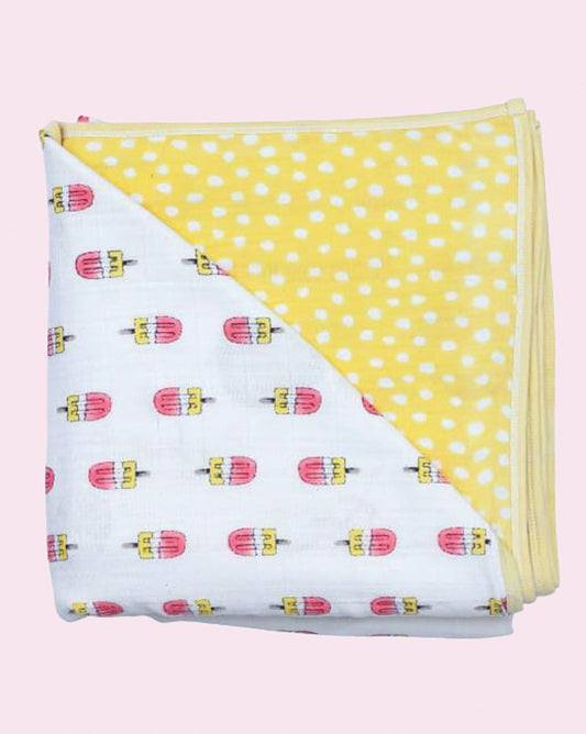 Theoni 100% Organic muslin reversible Snuggle/Receiving Blankets - Popsicle Fun Pink